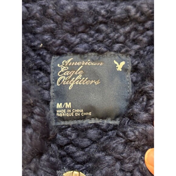 American Eagle Women’s M Navy Blue White Knit Zip Vest Wool Fair Isle Chunky Y2K - Picture 2 of 6